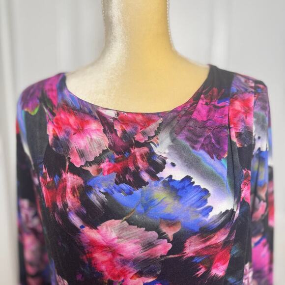 St. John Spring 2015 Abstract Floral Pink, Blue & Black Long Sleeve Top Size L - Picture 2 of 10
